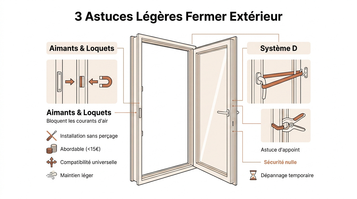 système fermeture porte fenêtre extérieur sans perçage