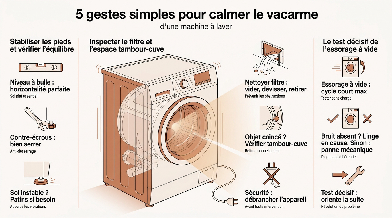 Réglage des pieds d'une machine à laver avec un niveau à bulle