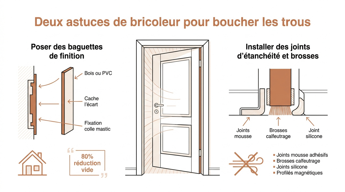 Installation de baguettes de finition sur une porte coulissante pour combler l'espace