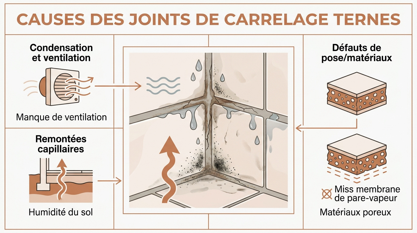 Analyse des causes de l'humidité et du ternissement des joints de carrelage