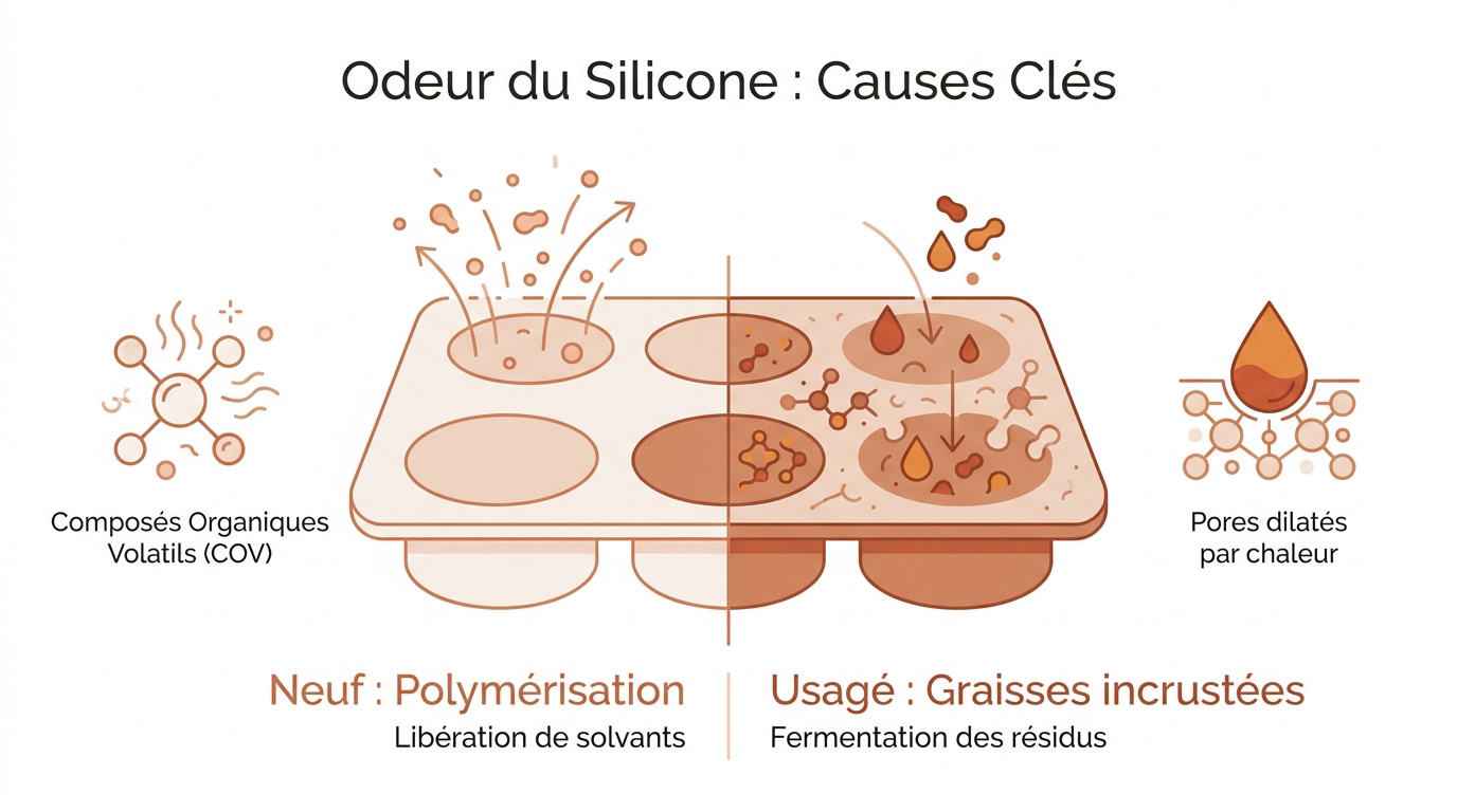 Causes des odeurs de silicone neuf vs usagé