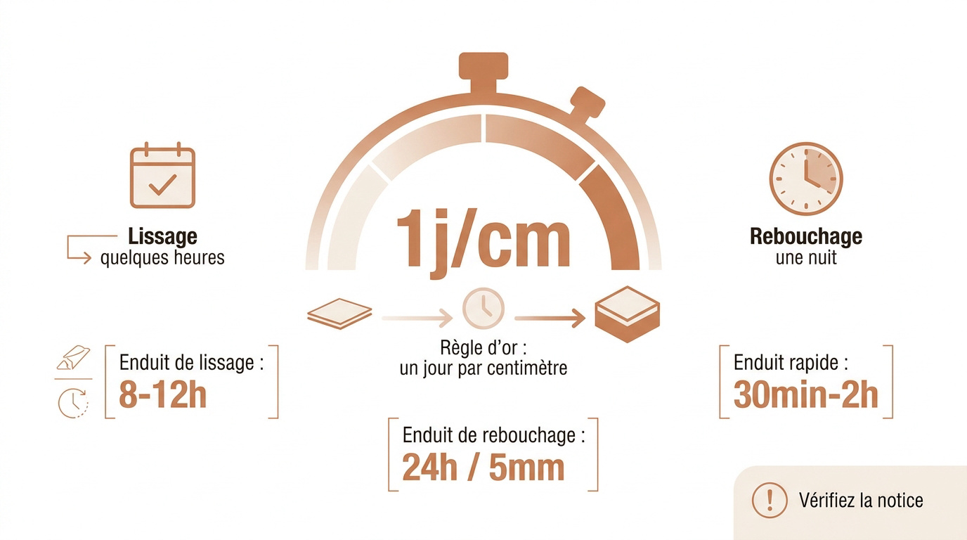 Tableau récapitulatif du temps de séchage de l'enduit selon l'épaisseur