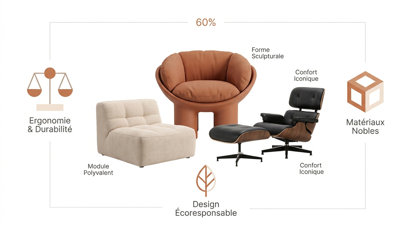 Fauteuil design emblématique alliant ergonomie et matériaux durables