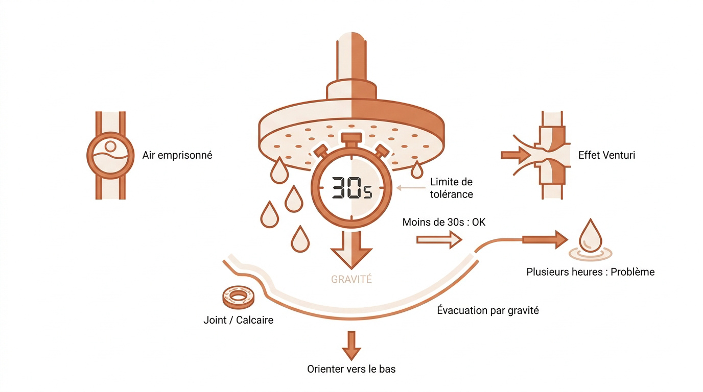 Graphique de diagnostic du temps d'écoulement d'un pommeau de douche