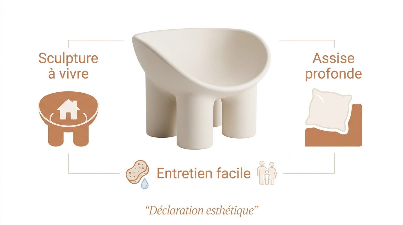 Fauteuil Roly Poly de Driade en polyéthylène rose poudré dans un intérieur design