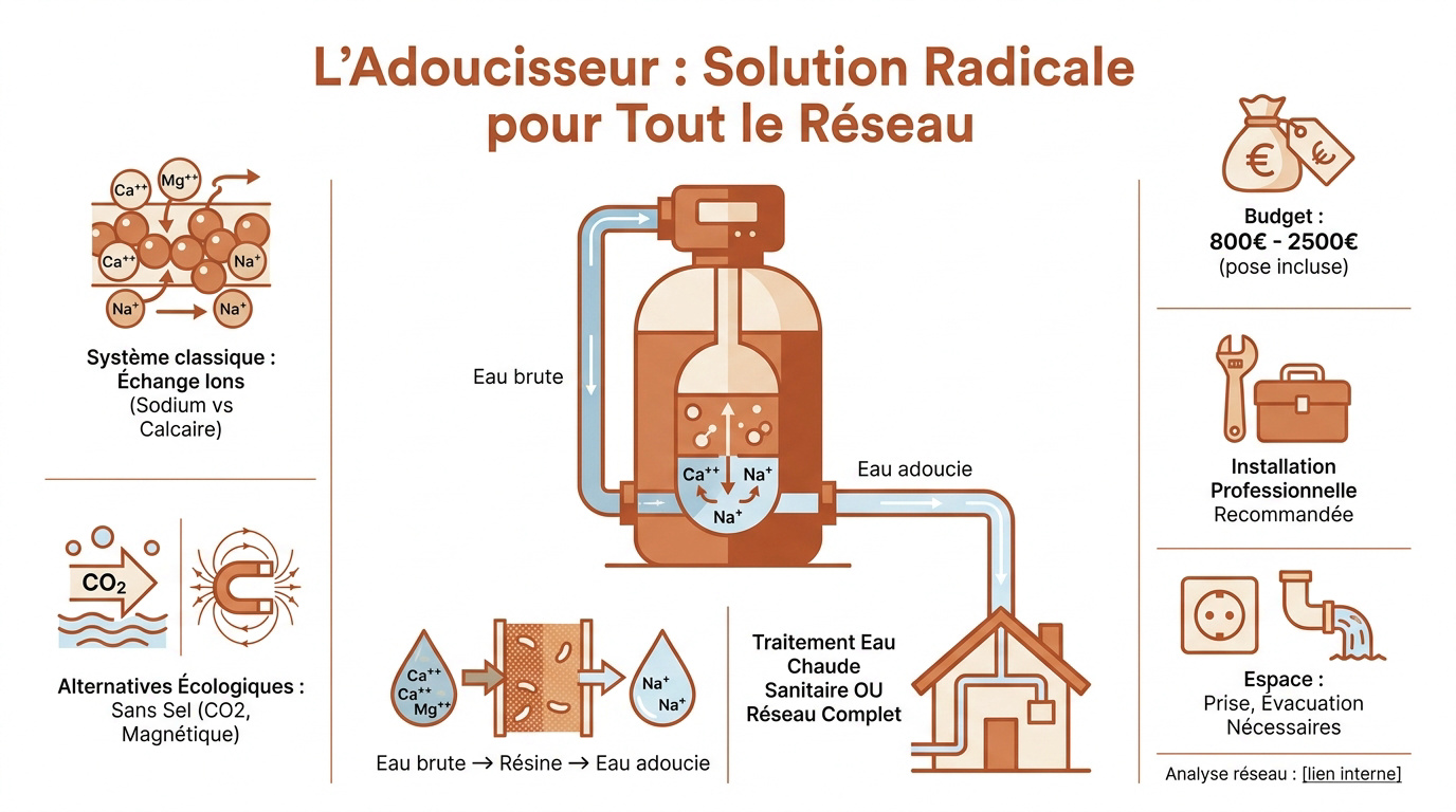 Installation d'un adoucisseur d'eau domestique pour éliminer le calcaire