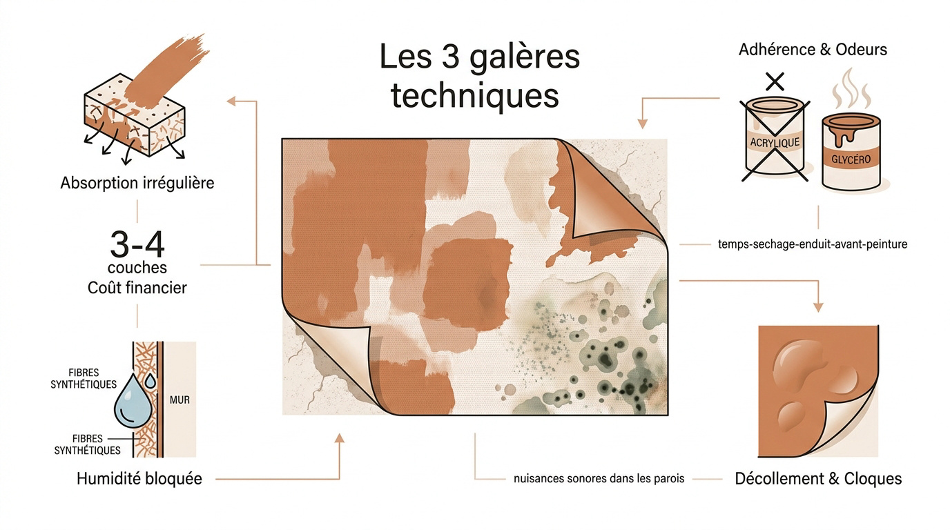 Difficultés techniques pour peindre une moquette murale synthétique