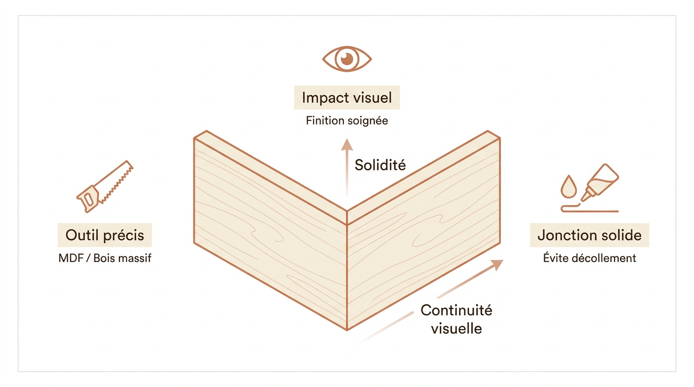 Découpe précise d'une plinthe en bois pour un angle sortant parfait