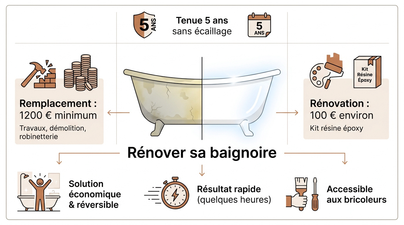 Rénovation économique d'une baignoire avec de la résine blanche